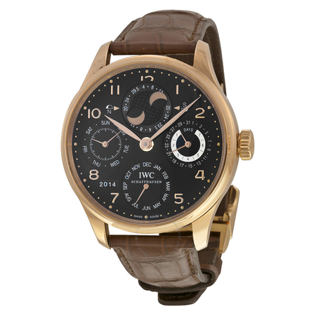 IWC Portuguese Perpetual Calendar Hemisphere Moonphase 18kt Rose Gold Brown Leather Men's Watch 5021-22 IW502122