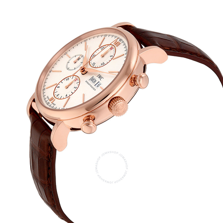 IWC Portofino Chronograph Silver Dial Brown Alligator Leather Men's Watch IW391020