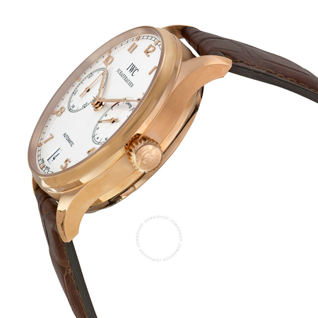 IWC Portuguese Silver Dial 18kt Rose Gold Brown Leather Strap Automatic Men's Watch 5001-13 IW500113