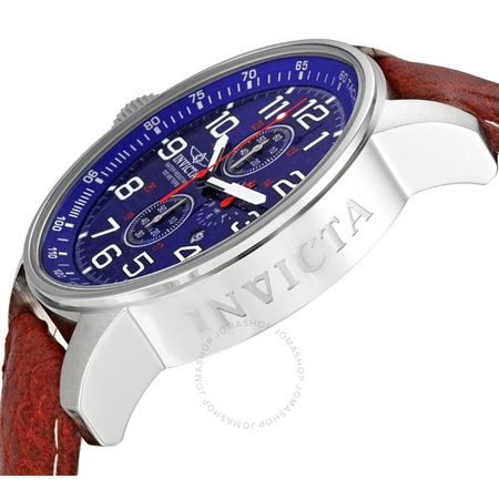 Invicta Lefty Chronograph Blue Dial Stainless Steel Brown Leather Band Unisex Watch 3328