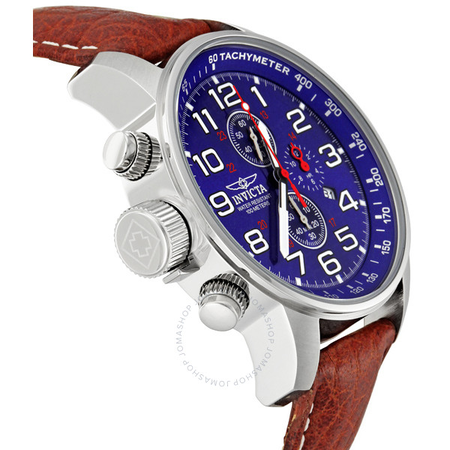 Invicta Lefty Chronograph Blue Dial Stainless Steel Brown Leather Band Unisex Watch 3328