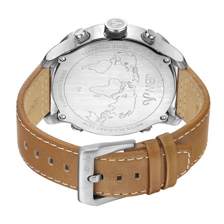 JBW G4 Multi-Time Zone Stainless Steel Case Brown Leather Men's Watch J6248LM