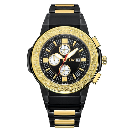 JBW Saxon Black Dial Black and Gold IP Steel Diamond Men's Watch JB-6101-K