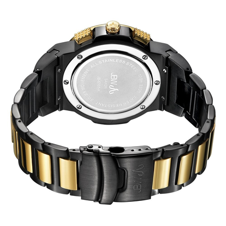 JBW Saxon Black Dial Black and Gold IP Steel Diamond Men's Watch JB-6101-K