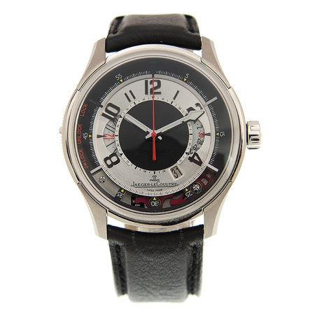 Jaeger LeCoultre AMVOX2 Black and Silver Dial Stainless Steel Black Leather Automatic Men's Watch Q192T440
