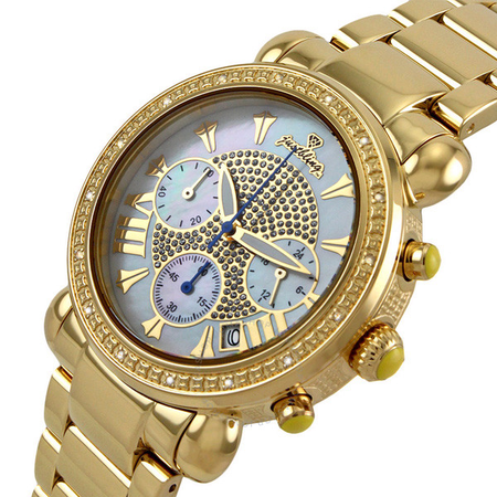 JBW Victory White Mother of Pearl Pave Dial Chronograph Diamond Ladies Watch JB-6210-A