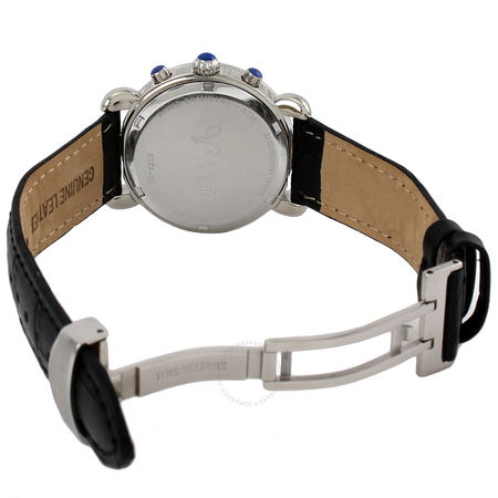 JBW Victory Blue Mother of Pearl Chronograph Dial Diamond Steel Case Black Leather Strap Ladies Watch JB-6210L-C