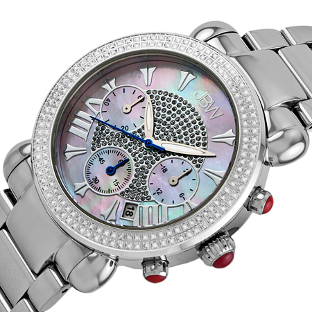 JBW Victory Chronograph Diamond Mother of Pearl Dial Steel Ladies Watch JB-6210-160-C