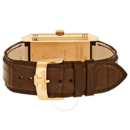 Jaeger LeCoultre Grande Reverso Silver Dial 18kt Rose Gold Black Alligator Leather Men's Watch Q3732523