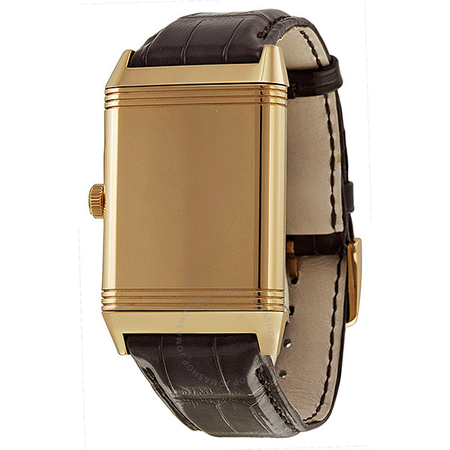 Jaeger LeCoultre Grande Reverso Silver Dial 18kt Rose Gold Black Alligator Leather Men's Watch Q3732523