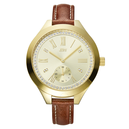 JBW Aria Gold-tone Case Gold-tone Diamond Dial Brown Calfskin Leather Strap Ladies Watch J6309B