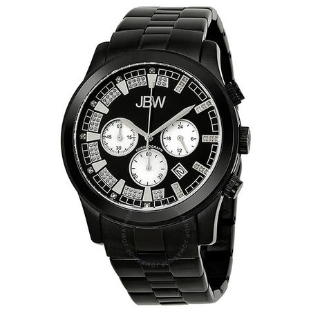 JBW Delano Black Chronograph Diamond Dial Black IP Steel Bracelet Men's Watch JB-6218-H