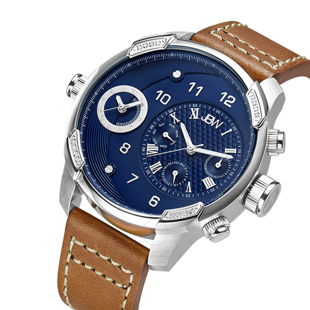 JBW G3 Stainless Steel Diamond Case Brown Leather Strap Men's Watch J6325E