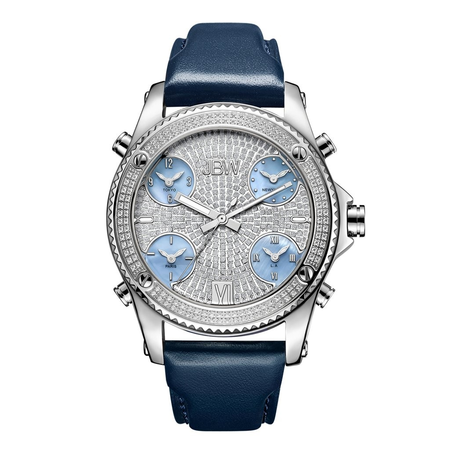 JBW Jet Setter Steel Diamond Blue Leather Strap Men's Watch J6354B