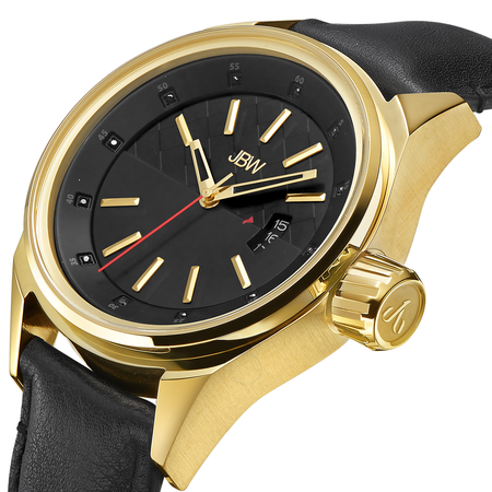 JBW Rook Gold-tone Case Black Leather Diamond Dial Men's Watch J6287D