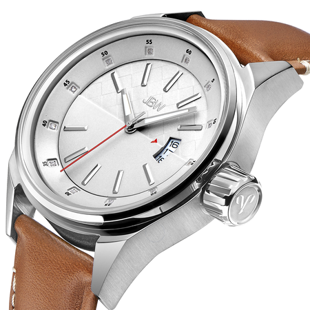 JBW Rook Silver Dial Brown Leather Strap Men's Watch J6287B