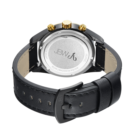 JBW Woodall Gold-tone Case Black Calfskin Leather Strap Diamond Multi-Function Men's Watch J6300C