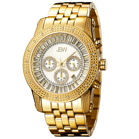 JBW Krypton Swarovski Crystal White Chronograph Dial Gold-tone Steel Bracelet Men's Watch JB-6219-F