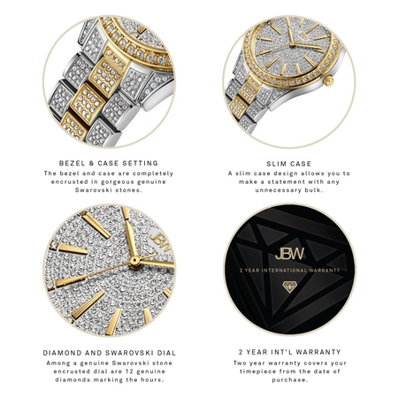 JBW Cristal 34 Quartz Diamond Gold Dial Ladies Watch J6383D