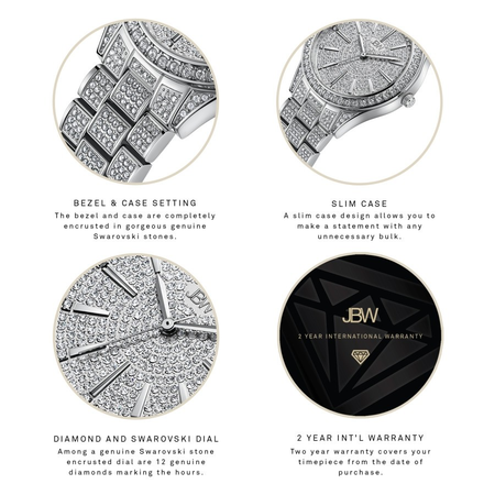 JBW Cristal 34 Quartz Diamond Silver Dial Ladies Watch J6383C