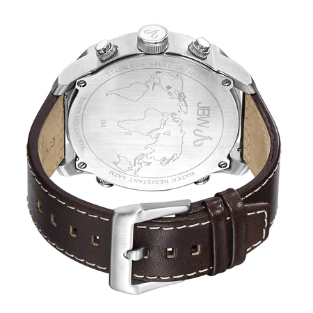 JBW G4 Multi-Time Zone Blue Dial Stainless Steel Case Brown Leather Men's Watch J6248LN