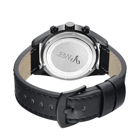 JBW Woodall Black IP Steel Case Black Calfskin Leather Strap Diamond Multi-Function Men's Watch J6300E