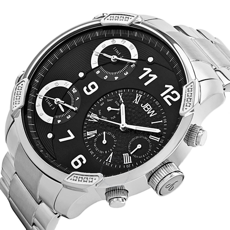 JBW G4 Multi-Time Zone Black GMT Dial Diamond Bezel Men's Watch J6248B
