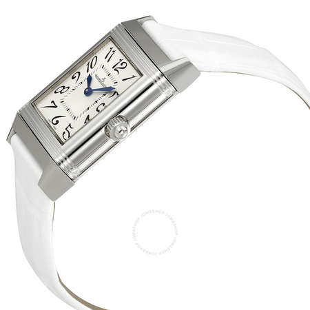 Jaeger LeCoultre Reverso Duetto Black Dial White Leather Ladies Watch Q2568402