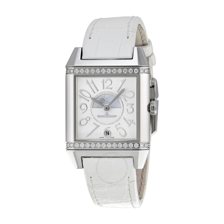 Jaeger LeCoultre Reverso Lady Squadra Silver Dial Stainless Steel White Leather Ladies Watch Q7058420