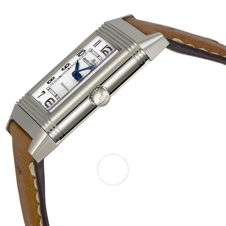 Jaeger LeCoultre Reverso Silver Dial Brown Ostrich Leather Strap Unisex Watch Q2518411