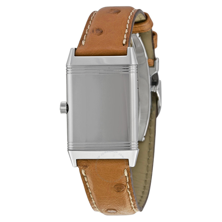 Jaeger LeCoultre Reverso Silver Dial Brown Ostrich Leather Strap Unisex Watch Q2518411