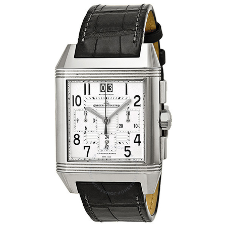 Jaeger LeCoultre Reverso Squadra Chronograph Silver Dial Black Leather Men's Watch Q7018420