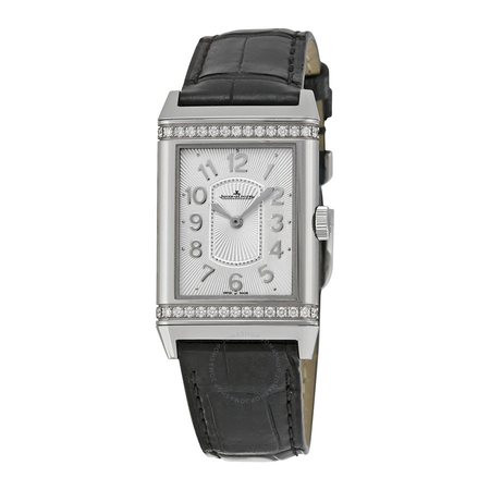 Jaeger LeCoultre Grande Reverso Silver Dial Black Leather Ladies Watch Q3208423