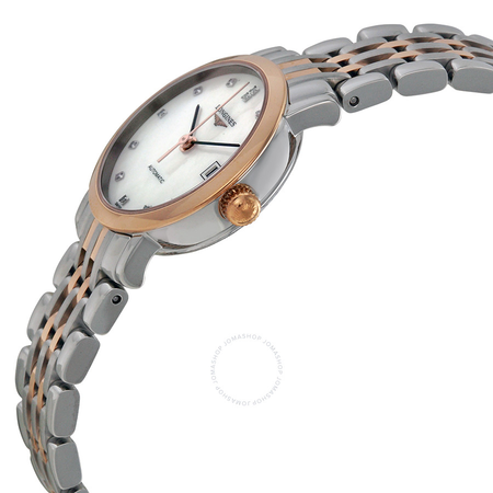 Longines Elegance Mother of Pearl Stainless Steel and Rose Gold Ladies Watch L4.309.5.87.7