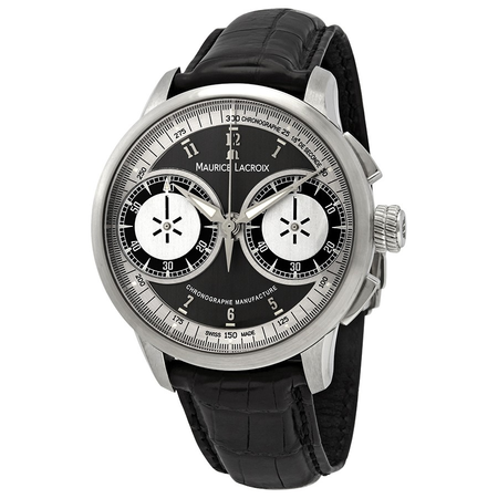 Maurice Lacroix Masterpiece Le Chronographe Grey Dial Black Leather Men's Watch MP7128-SS001-320