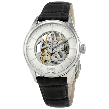 Oris Artelier Silver Skeleton Dial Automatic Men's Leather Watch 01 734 7721 4051-07 5 21 61FC