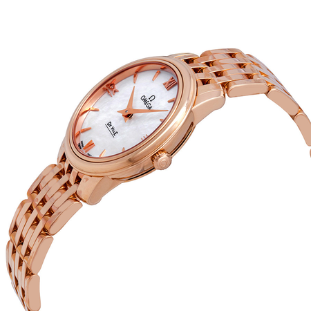 Omega De Ville Prestige 18k Rose Gold White Mother of Pearl Dial Ladies Watch 424.50.27.60.05.002