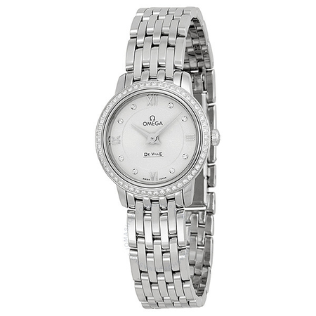 Omega DeVille Prestige Silver Diamond Dial Stainless Steel Ladies Watch 42415246052001
