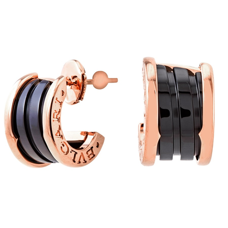 Bvlgari B.zero1 18k Rose Gold and Black Ceramic Earrings 347405