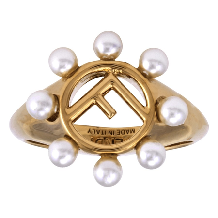 Fendi Gold Fd F Logo Ring W Pearls Size Small 8AG791-A44D-F13YW