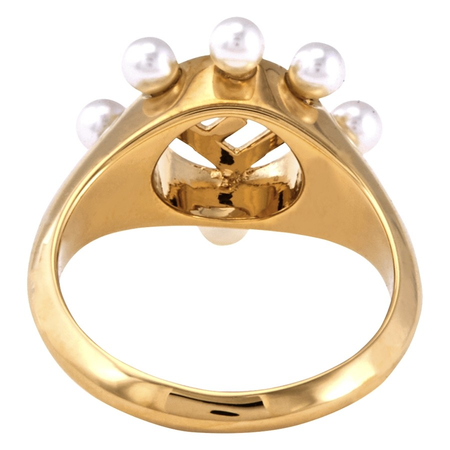 Fendi Gold Fd F Logo Ring W Pearls Size Small 8AG791-A44D-F13YW