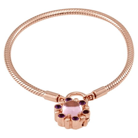 Pandora Pandora Ladies Heraldic Radiance Padlock Bracelet, Rose and Pink and Purple Crystals Sterling Silver Bracelet Size 16 587635NPM-16