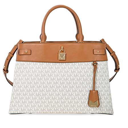 Michael Kors Gramercy Large Signature Logo Print Satchel- Vanilla 30H8GG7S3B-150