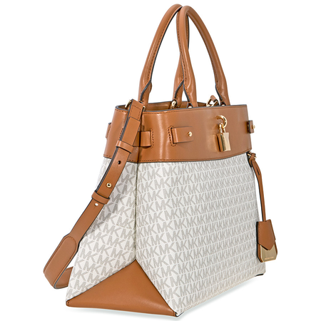 Michael Kors Gramercy Large Signature Logo Print Satchel- Vanilla 30H8GG7S3B-150