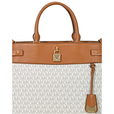 Michael Kors Gramercy Large Signature Logo Print Satchel- Vanilla 30H8GG7S3B-150