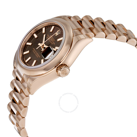 Rolex Lady-Datejust 28 Chocolate Dial 18K Everose Gold President Automatic Ladies Watch 279165CHSP