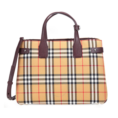 Burberry Medium Banner Vintage Check and Leather Tote- Deep Claret 4076952