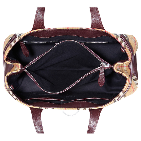 Burberry Medium Banner Vintage Check and Leather Tote- Deep Claret 4076952
