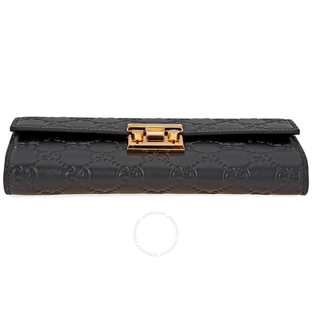 Gucci Ladies Continental Wallet Padlock Black Gu Pdlk Conti G Sup W/Chn 453506 CWC1G 1000