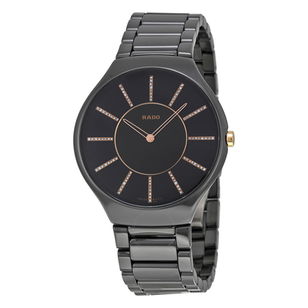 Rado True Thinline Black Dial Black Ceramic Ladies Watch R27741702